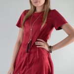 Lovemystyle Red Suede T-Shirt Dress With Eyelet Hole Hem Detail