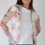 Lovemystyle White Mesh Bomber Jacket With Pink Florals