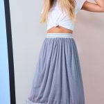 Lovemystyle Grey Maxi Skirt With Chiffon Overlay With Frill Hem
