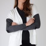 LMS Cream Cardigan With Contrasting Sleeves And Cut Out Elbows