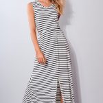 Lovemystyle Black And White Stripe Backless Maxi Dress