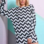 LMS Black And White Zigzag Bodycon Dress With Batwing Sleeves