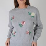 Lovemystyle Light Grey Sweater With Patchwork Roses