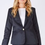 LMS Black Satin Blazer With Yellow Button With Metal Crest